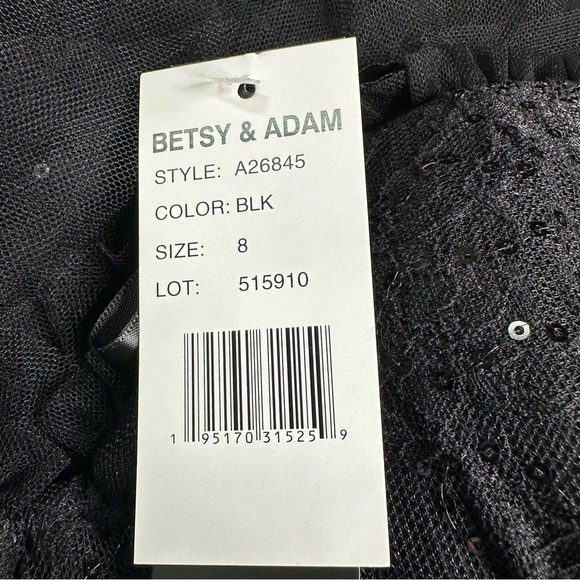 NWT  BETSY & ADAM “ANGELINA" LONG STRAPLESS MESH FLOOR LENGTH RUFFLE DRESS - Picture 9 of 10